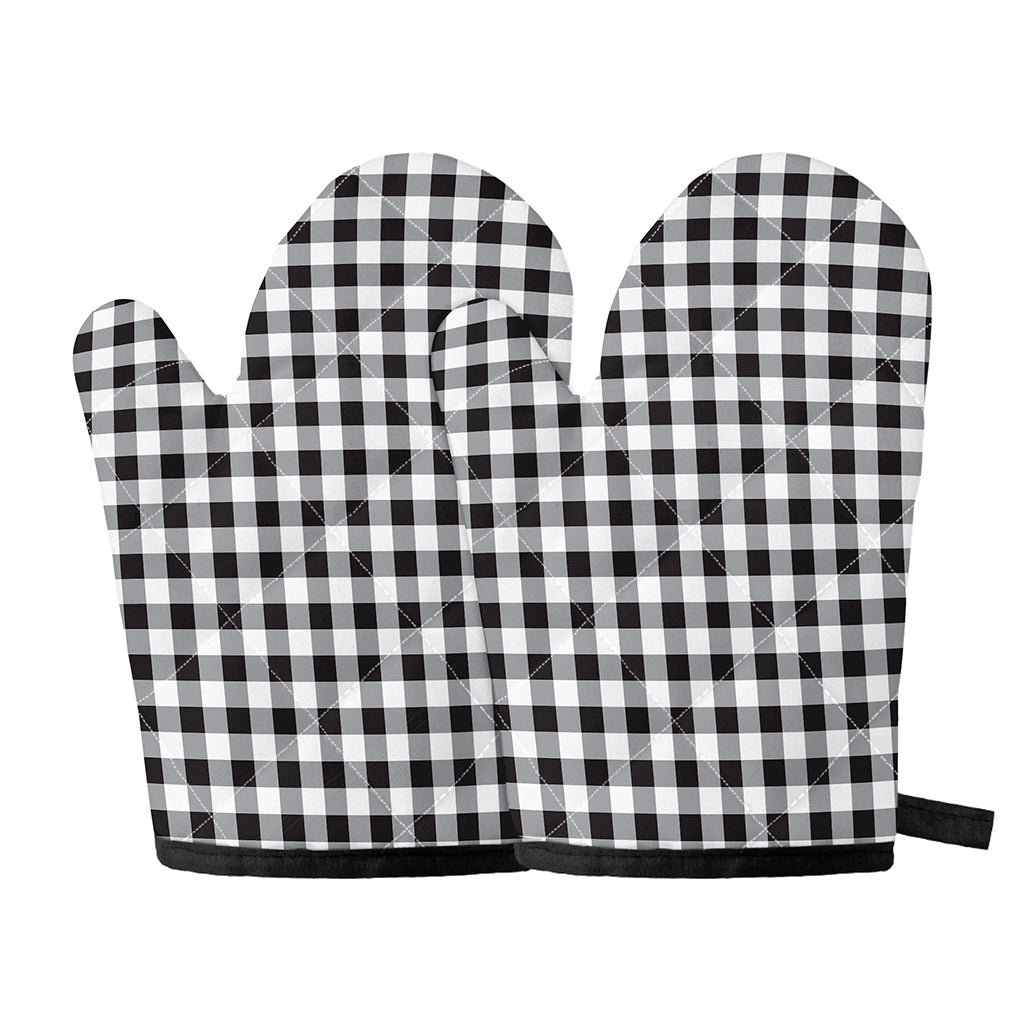 Black And White Check Pattern Print Oven Mitts