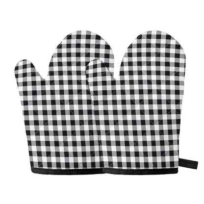 Black And White Check Pattern Print Oven Mitts