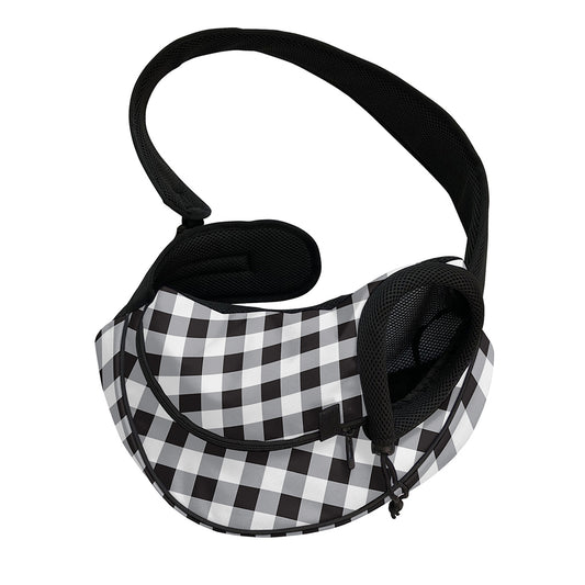 Black And White Check Pattern Print Pet Sling Carrier