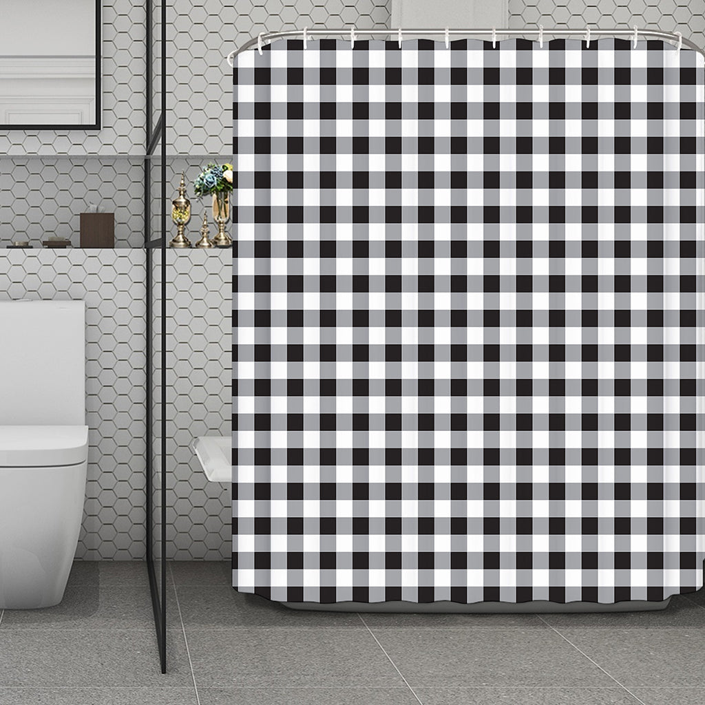 Black And White Check Pattern Print Polyester Shower Curtain