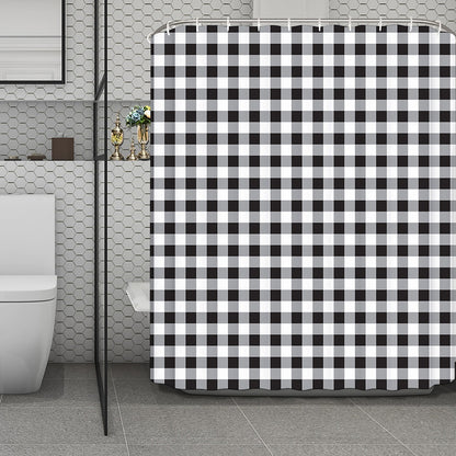 Black And White Check Pattern Print Polyester Shower Curtain