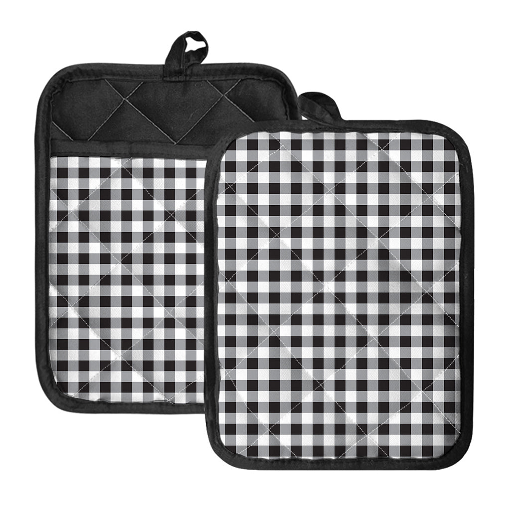 Black And White Check Pattern Print Pot Holders With Pocket