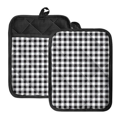 Black And White Check Pattern Print Pot Holders With Pocket