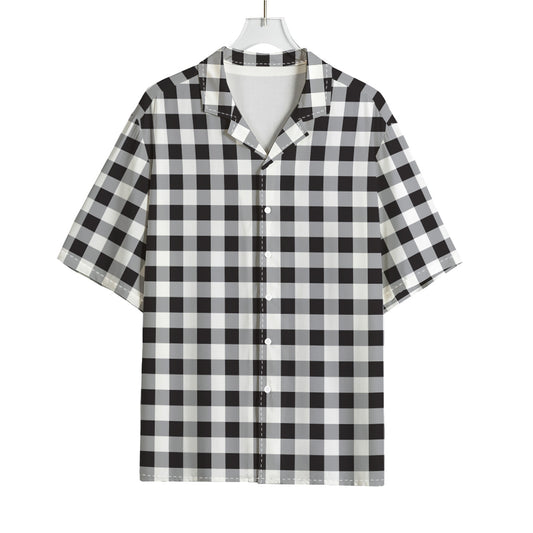 Black And White Check Pattern Print Rayon Hawaiian Shirt
