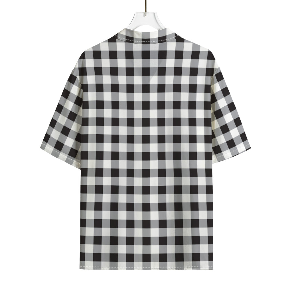 Black And White Check Pattern Print Rayon Hawaiian Shirt
