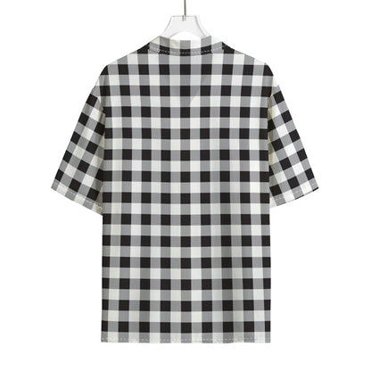 Black And White Check Pattern Print Rayon Hawaiian Shirt