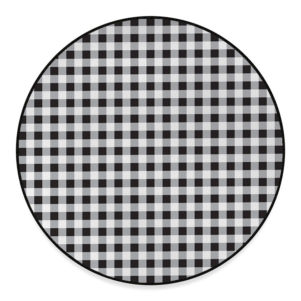 Black And White Check Pattern Print Round Floor Mat