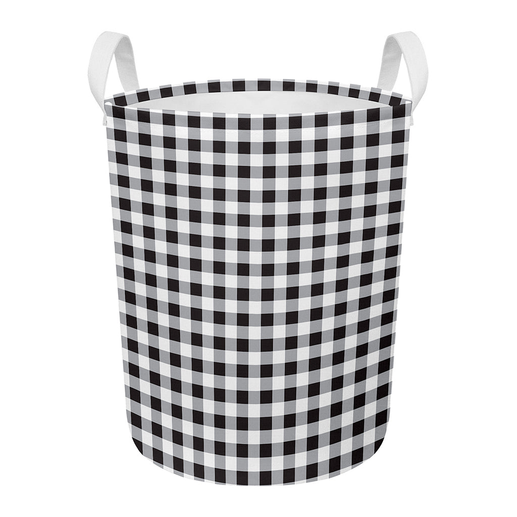 Black And White Check Pattern Print Round Laundry Basket