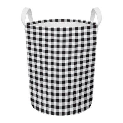 Black And White Check Pattern Print Round Laundry Basket