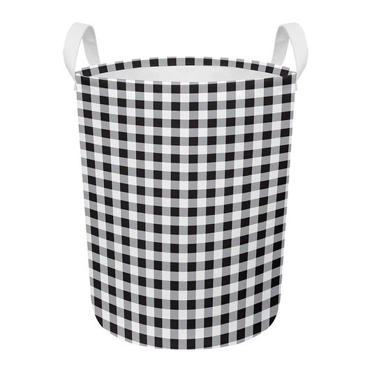 Black And White Check Pattern Print Round Laundry Basket