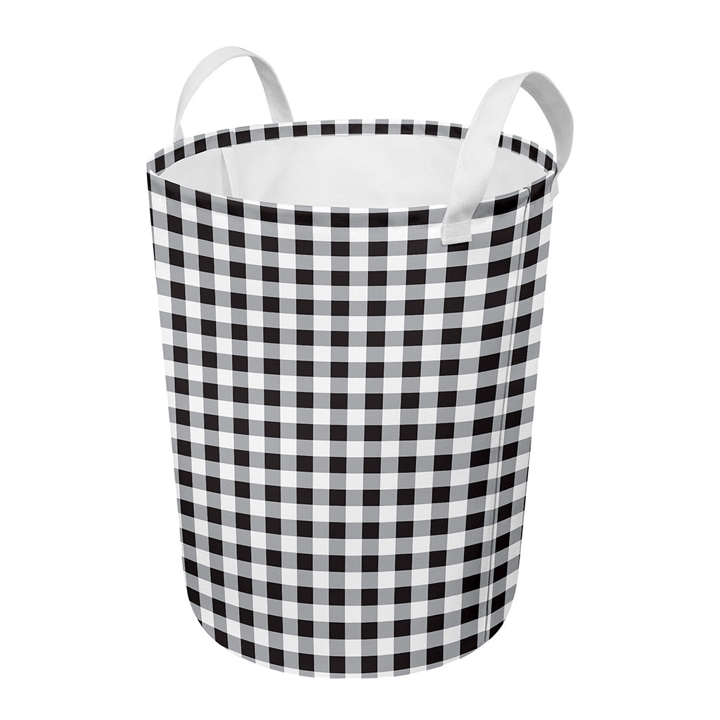 Black And White Check Pattern Print Round Laundry Basket