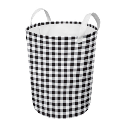 Black And White Check Pattern Print Round Laundry Basket