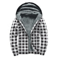 Black And White Check Pattern Print Sherpa Lined Zip Up Hoodie
