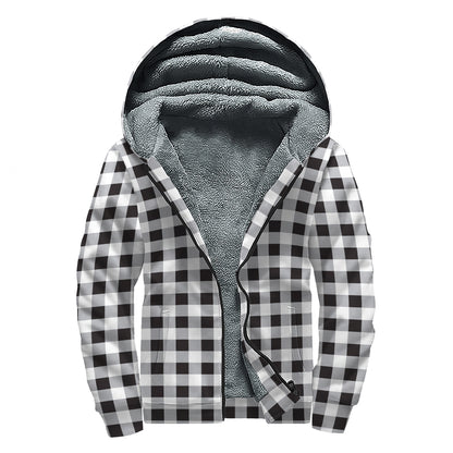 Black And White Check Pattern Print Sherpa Lined Zip Up Hoodie