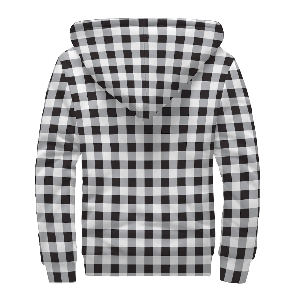Black And White Check Pattern Print Sherpa Lined Zip Up Hoodie