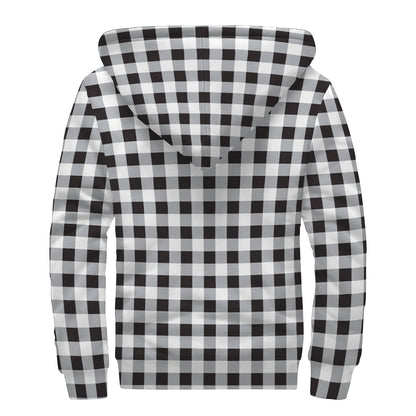 Black And White Check Pattern Print Sherpa Lined Zip Up Hoodie