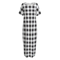 Black And White Check Pattern Print Short Sleeve Long Nightdress