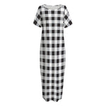 Black And White Check Pattern Print Short Sleeve Long Nightdress