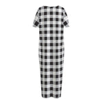 Black And White Check Pattern Print Short Sleeve Long Nightdress