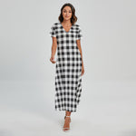 Black And White Check Pattern Print Short Sleeve Maxi Dress