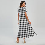 Black And White Check Pattern Print Short Sleeve Maxi Dress