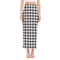 Black And White Check Pattern Print Side Slit Maxi Skirt