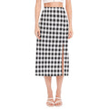 Black And White Check Pattern Print Side Slit Midi Skirt