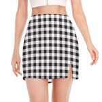Black And White Check Pattern Print Side Slit Mini Skirt