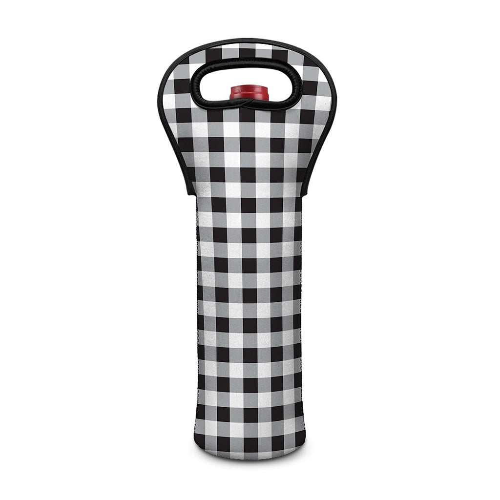 Black And White Check Pattern Print Single Neoprene Wine Tote