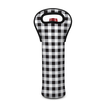 Black And White Check Pattern Print Single Neoprene Wine Tote