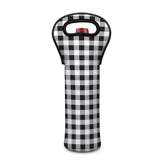 Black And White Check Pattern Print Single Neoprene Wine Tote