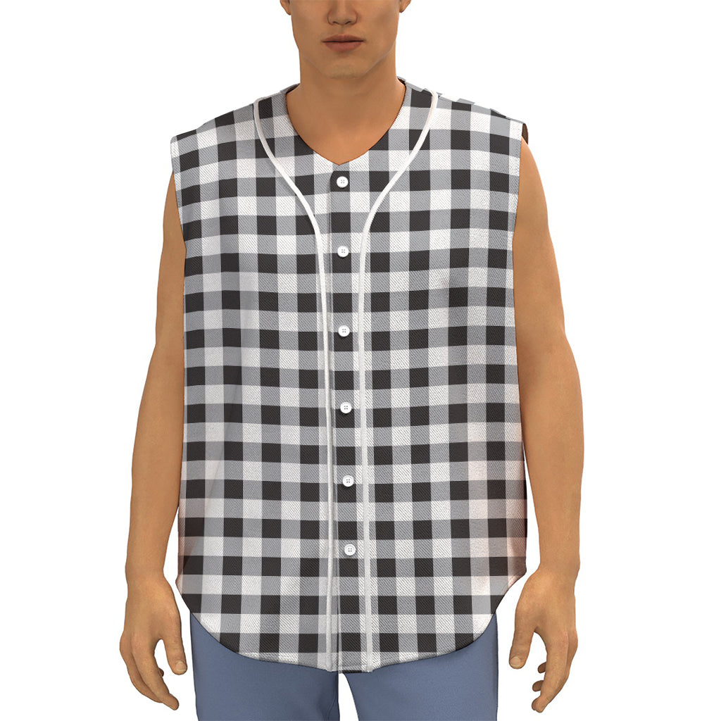 Black And White Check Pattern Print Sleeveless Baseball Jersey