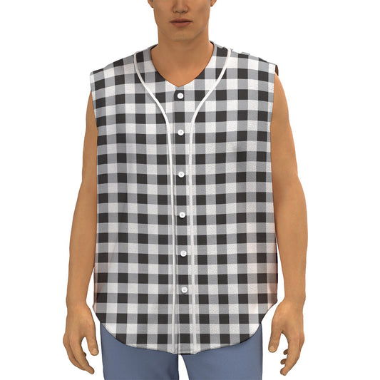 Black And White Check Pattern Print Sleeveless Baseball Jersey