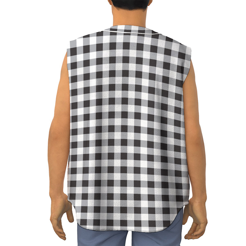 Black And White Check Pattern Print Sleeveless Baseball Jersey