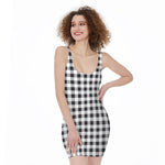 Black And White Check Pattern Print Sleeveless Bodycon Dress