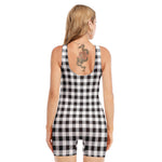 Black And White Check Pattern Print Sleeveless One Piece Swimsuit