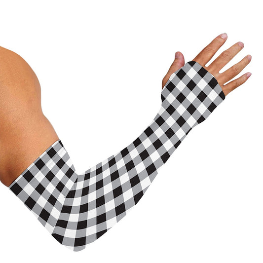 Black And White Check Pattern Print Sun Protection Arm Sleeves