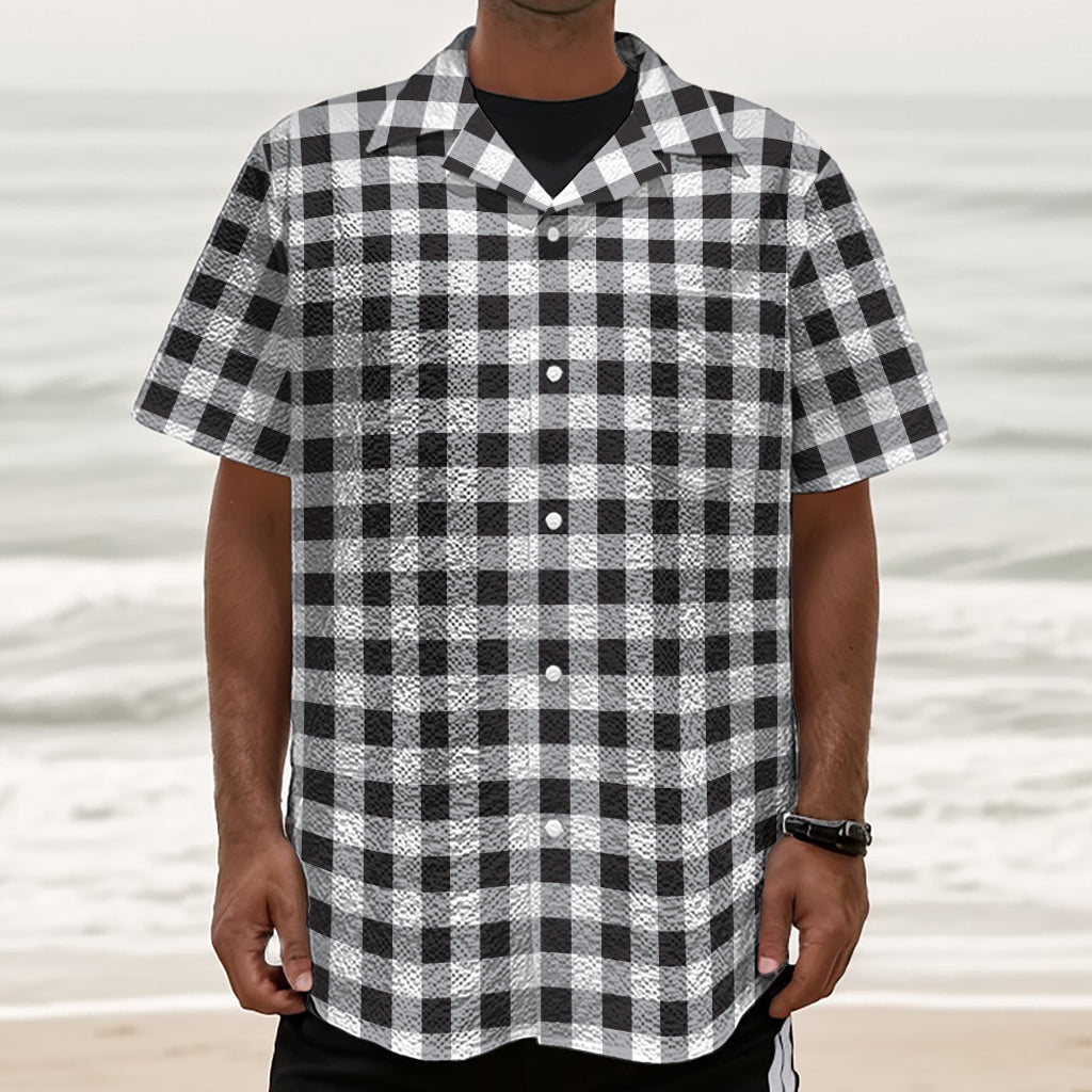 Black And White Check Pattern Print Textured Short Sleeve Shirt
