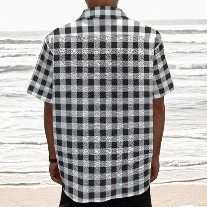 Black And White Check Pattern Print Textured Short Sleeve Shirt