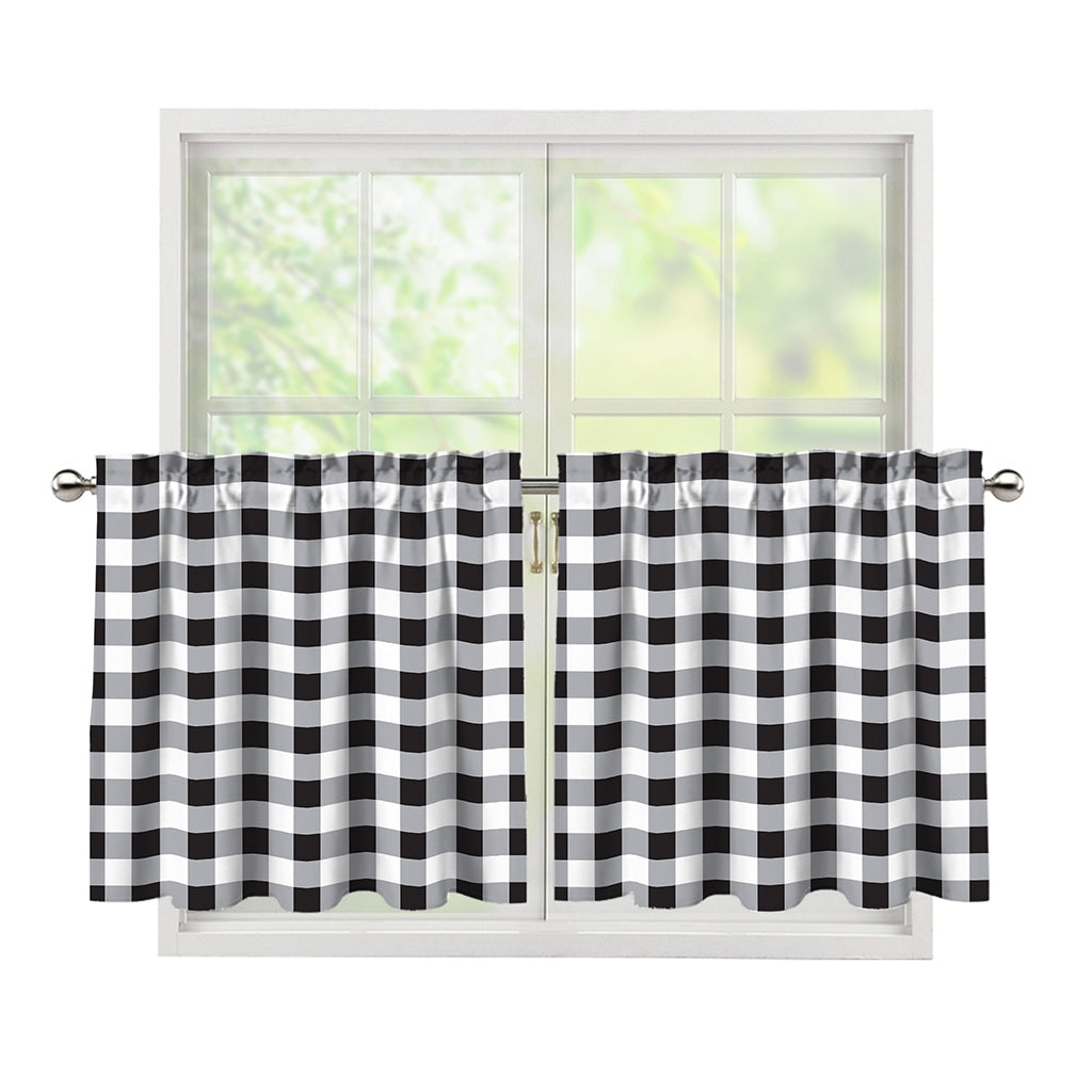 Black And White Check Pattern Print Tier Curtains