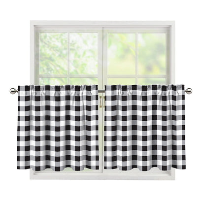 Black And White Check Pattern Print Tier Curtains