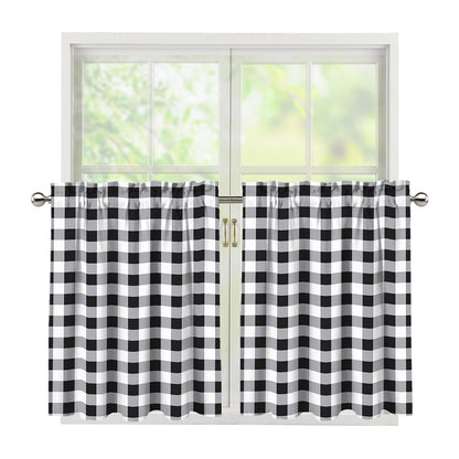 Black And White Check Pattern Print Tier Curtains