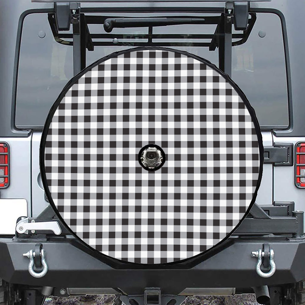 Black And White Check Pattern Print Tire Cover With Camera Hole