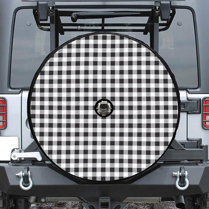 Black And White Check Pattern Print Tire Cover With Camera Hole