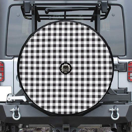 Black And White Check Pattern Print Tire Cover With Camera Hole