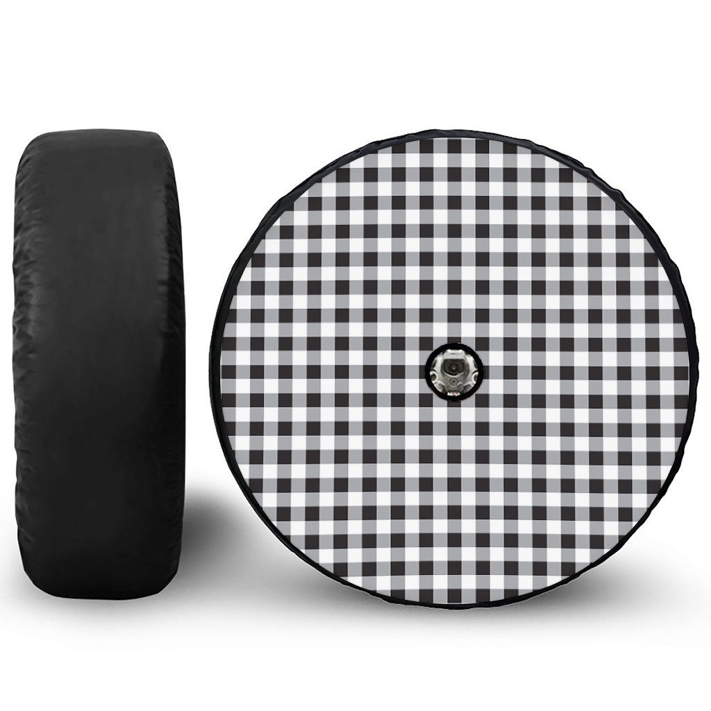 Black And White Check Pattern Print Tire Cover With Camera Hole