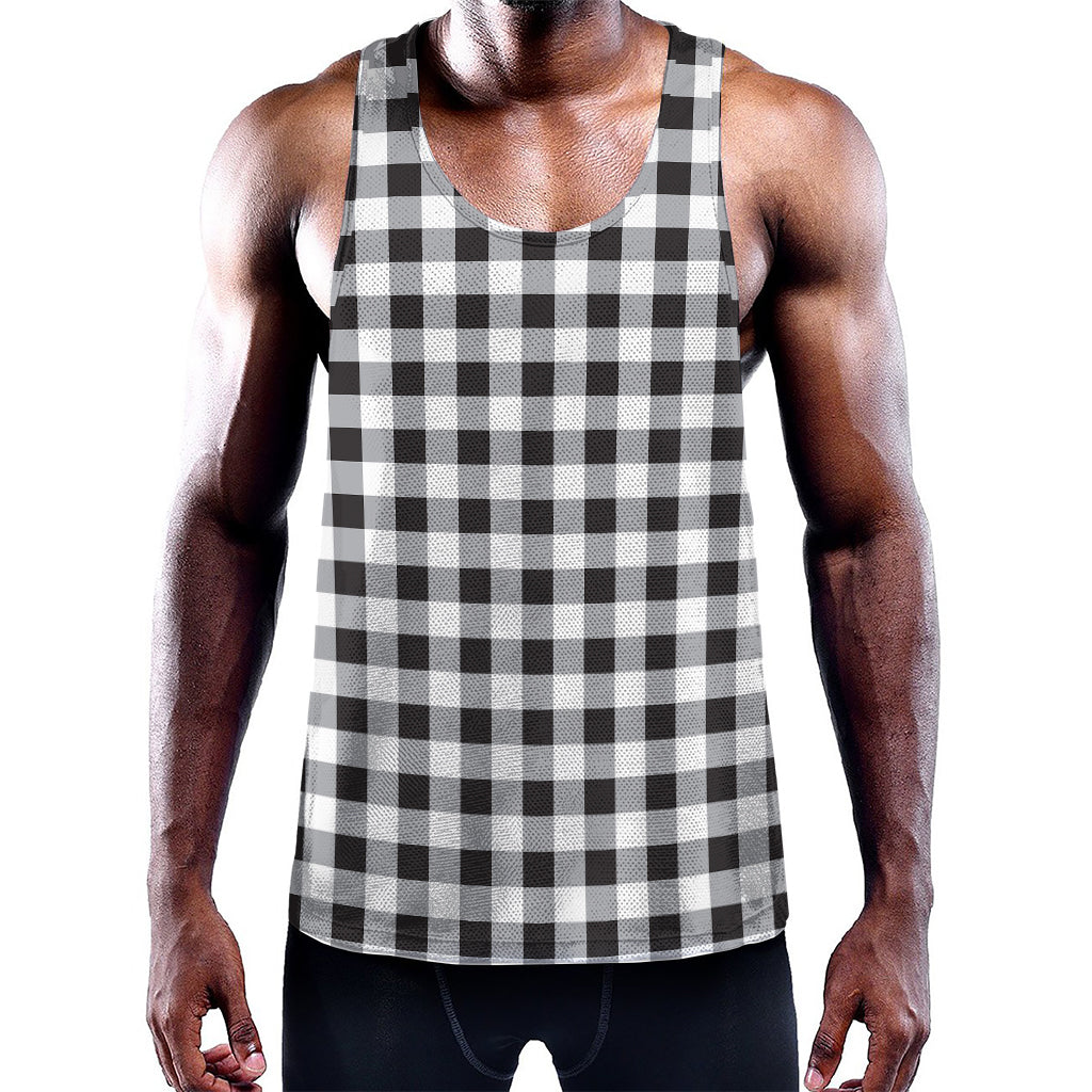 Black And White Check Pattern Print Training Tank Top