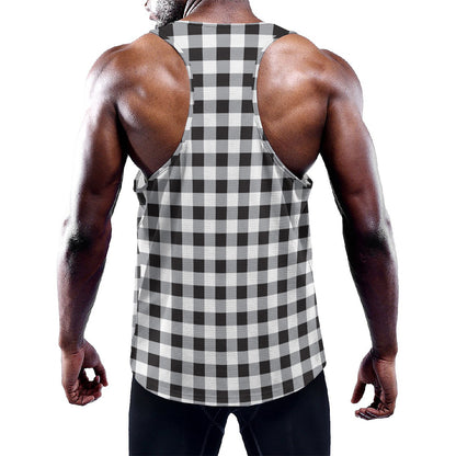 Black And White Check Pattern Print Training Tank Top