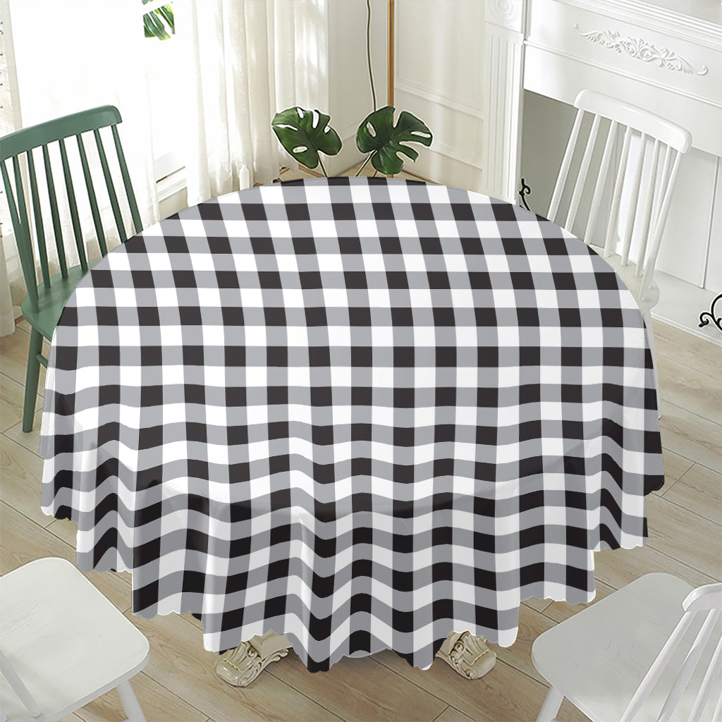 Black And White Check Pattern Print Waterproof Round Tablecloth