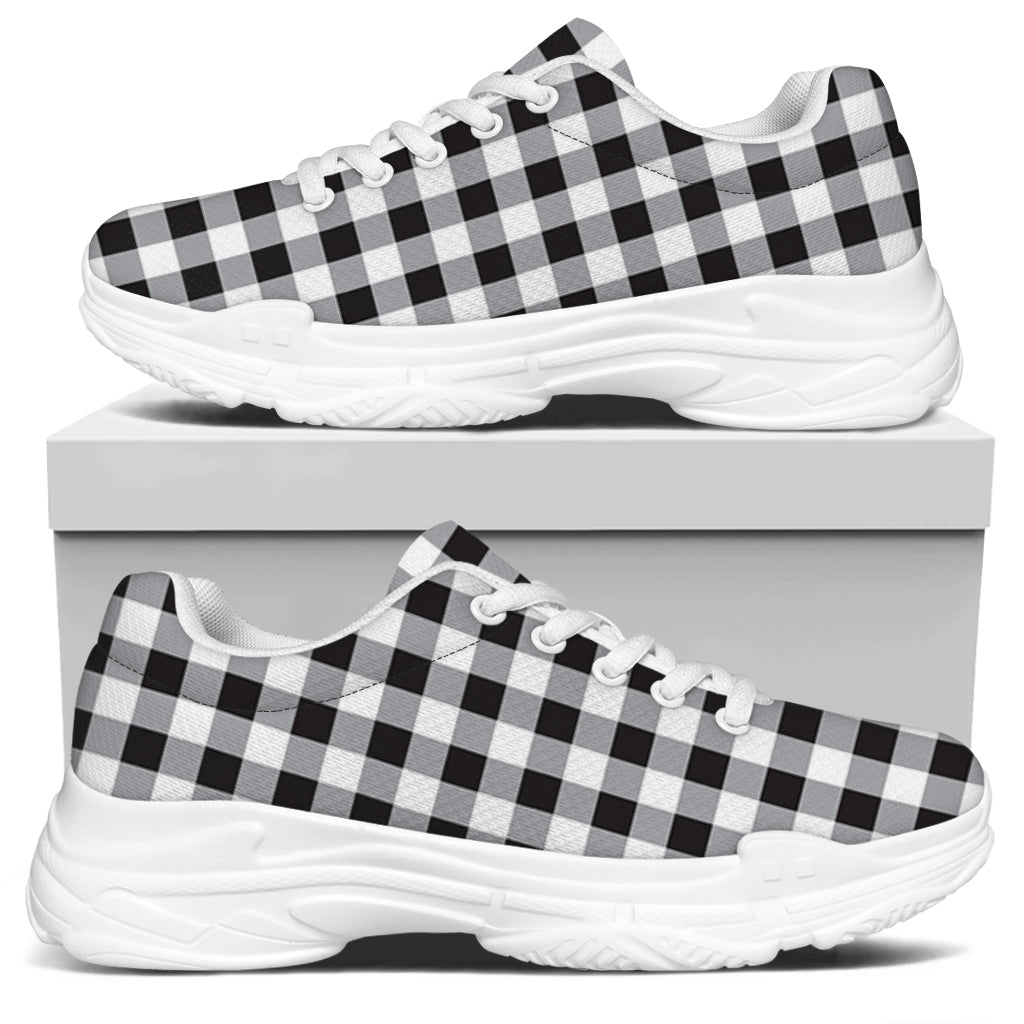 Black And White Check Pattern Print White Chunky Shoes